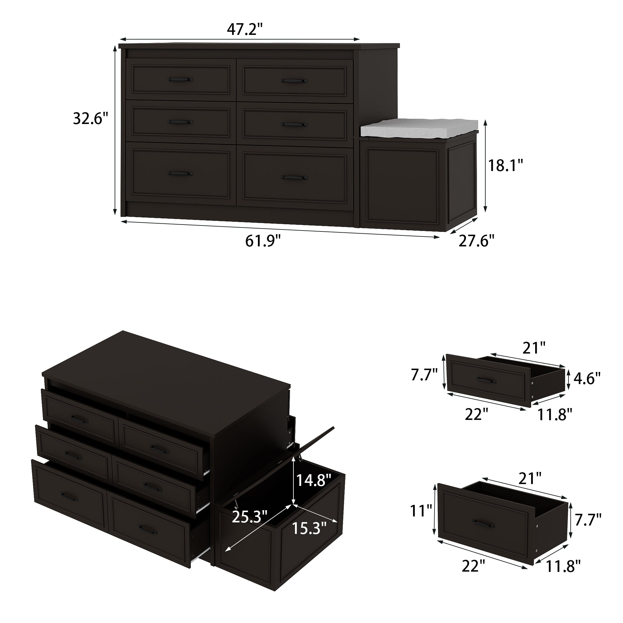 12-Drawer Closet Island With Built-In Shoe Bench