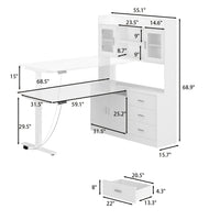 68.5" Modern White Standing Desk with Hutch and Storage Cabinet
