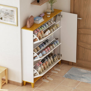 Modern Shoe Storage Cabinet with 3 Compartments & 1 Locker Shoe Cabinet Organizer for Entryway
