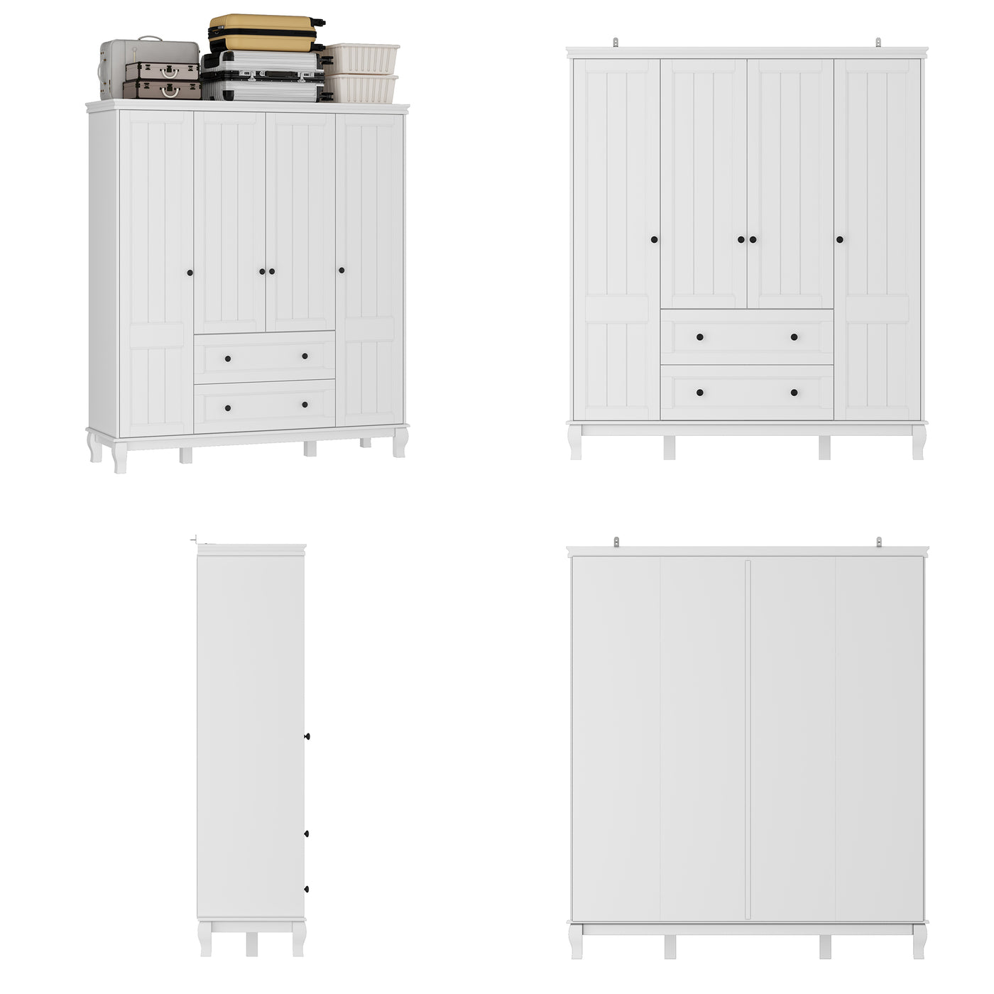 63" Modern Minimalist White Wardrobe Armoire with Storage Shelves and Drawers for Bedroom