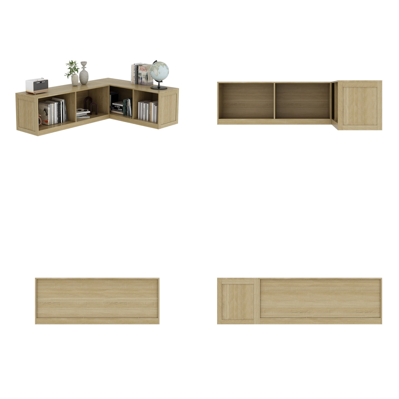 63" Modern Oak Corner Wooden Bench with Storage Compartments