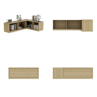 63" Modern Oak Corner Wooden Bench with Storage Compartments