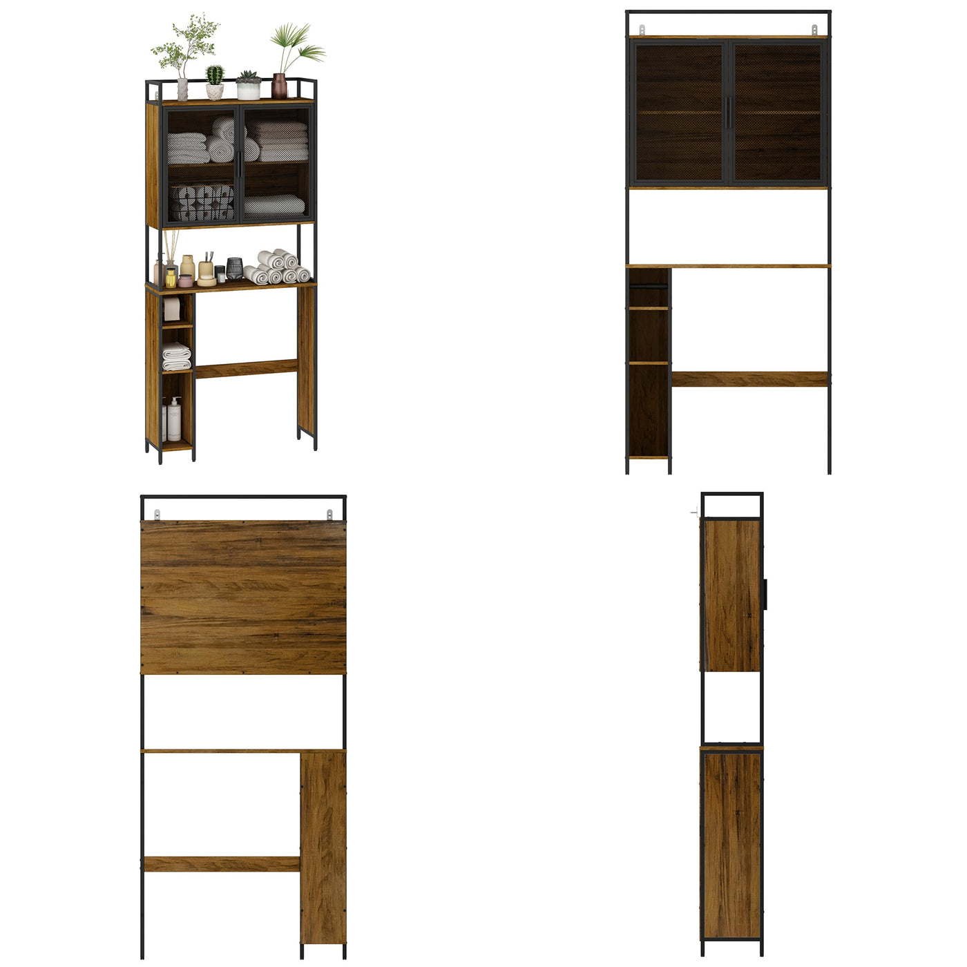 31.5" Industrial Brown Toilet Storage with Mesh Doors