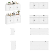 63" Modern White Kitchen Pantry Cabinet with 8 Doors, 2 Drawers & Large Central Worktop