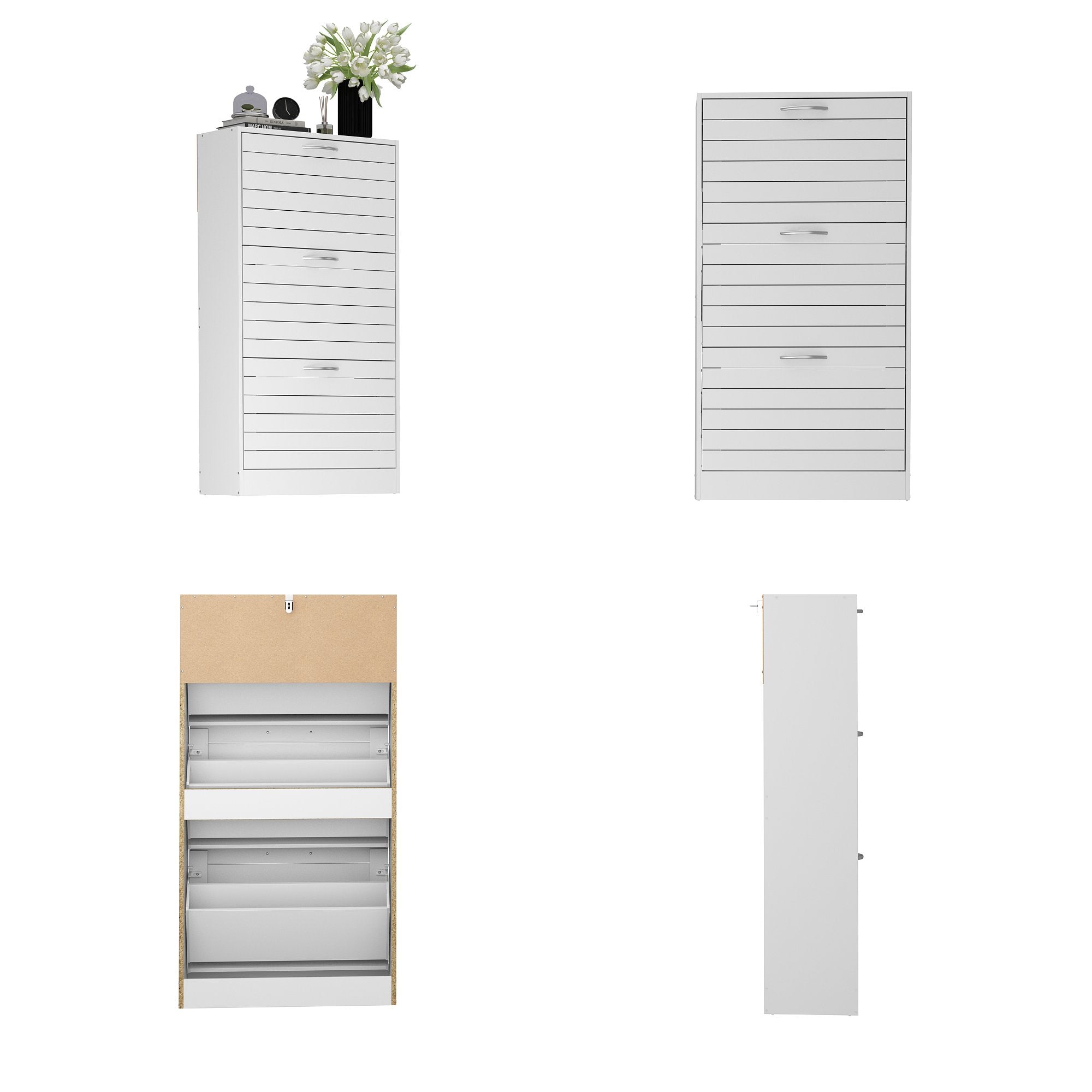 Farmhouse Shoe Cabinet 3 Flip Doors Shoe Organizer for Hallway Entryway