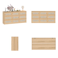 62.9" Modern Country Natural Medium Wood Dresser With 9 Pull-out Drawers