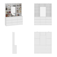 63" Modern Minimalist White Closet System With 9 Drawers And Central Mirror