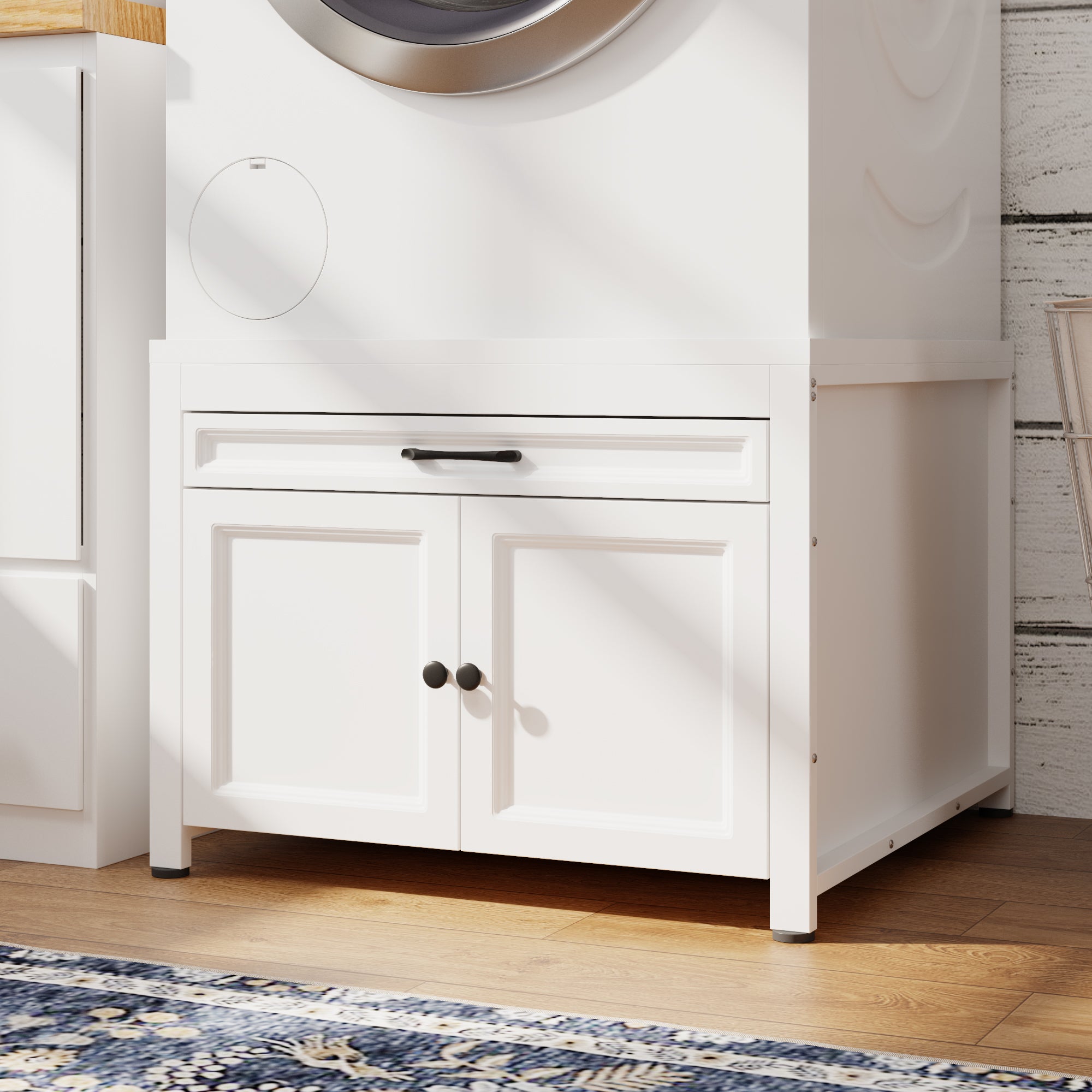 Universal Laundry Pedestal With Iron Frame, Drawer & Adjustable Feet – Fits Washer Or Dryer Up To 330 Lbs