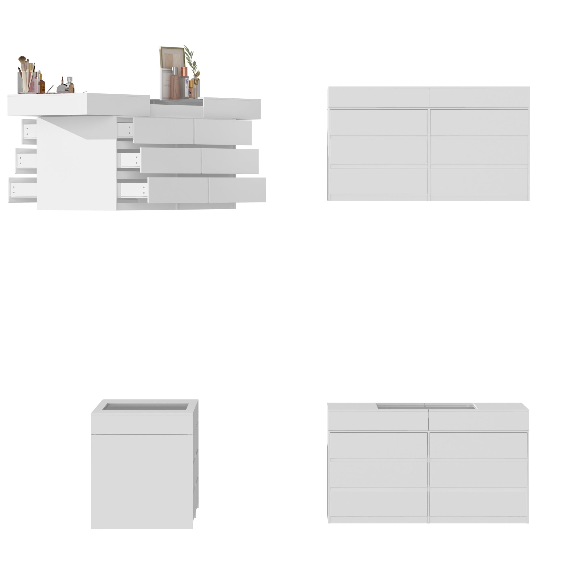 12-Drawer 1-Shelf Chest With Graceful Design And Tempered Glass Top