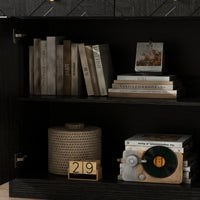 47.2" Rustic Black Embossed Accent Cabinet with 3 Drawers and Adjustable Shelves
