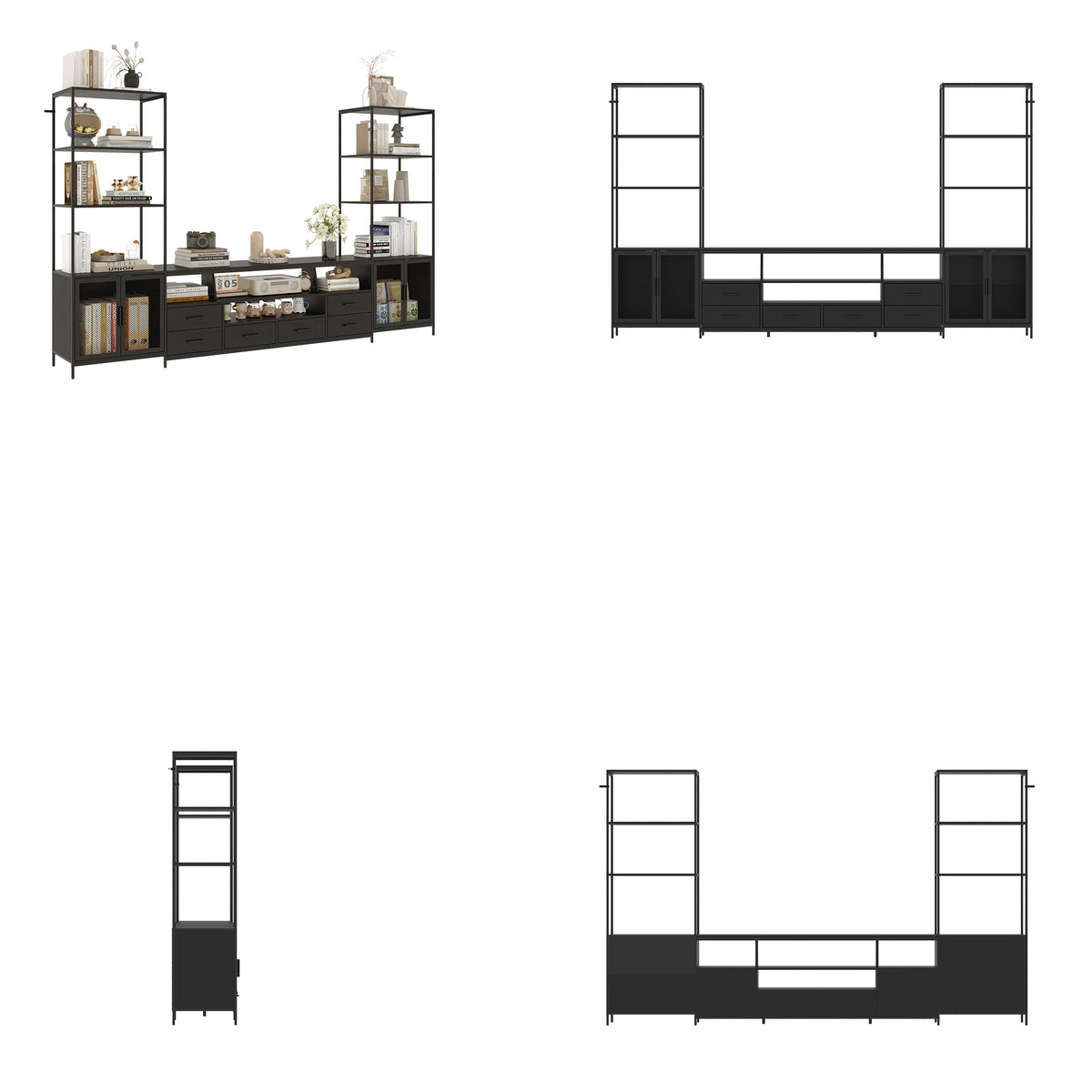 110" Modern Black TV Stand Entertainment with Ample Storage And Space Sound Bar Shelf