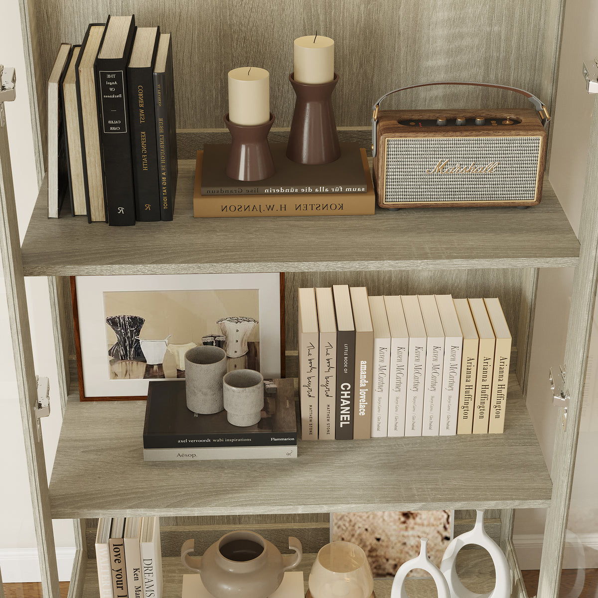 37 inches 4-Tier Display Bookcase With Glass Door And Light