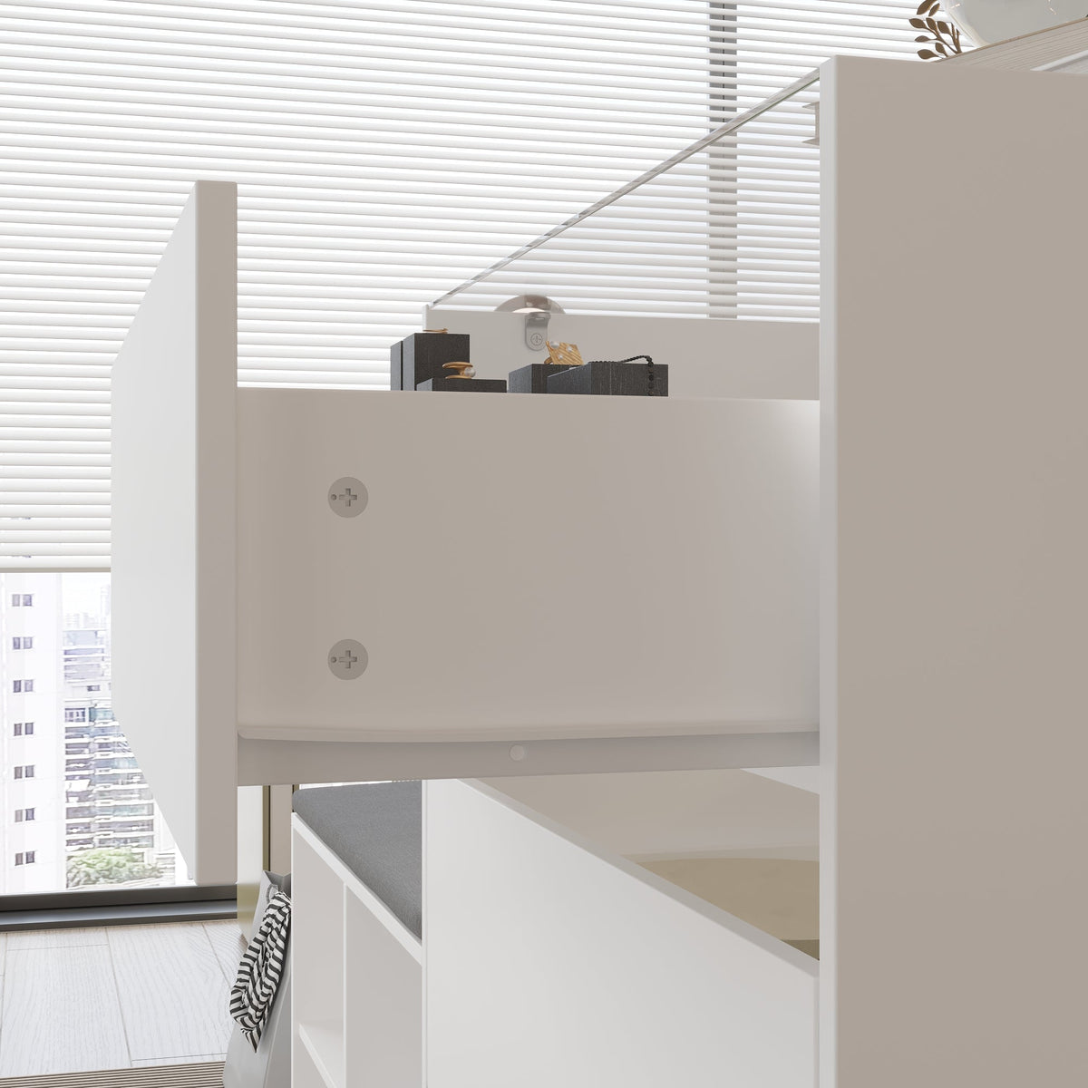47.2" Modern White 4-Shelf Chest With Top And Comfortable Bench