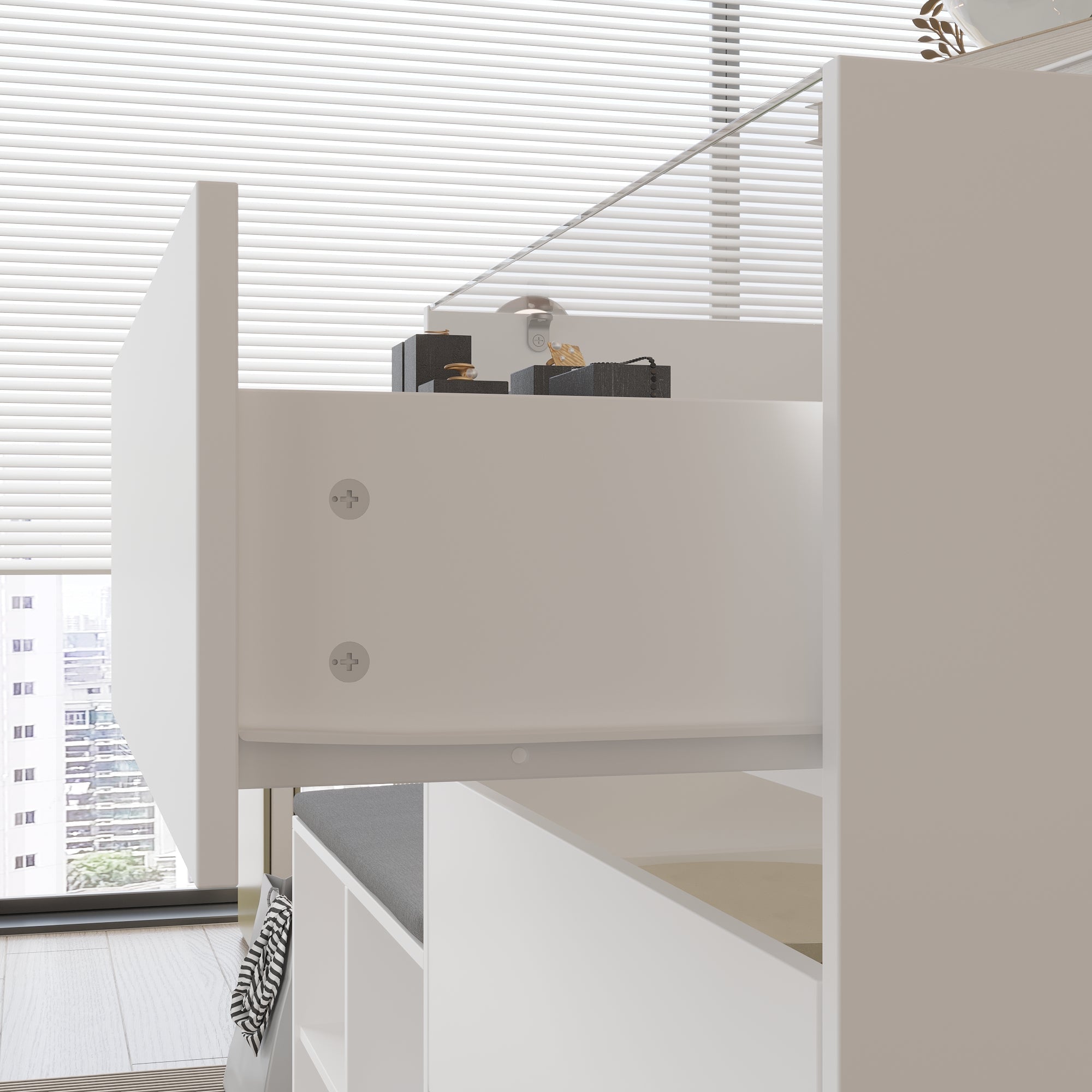 47.2 inches Modern White 4-Shelf Chest With Top And Comfortable Bench
