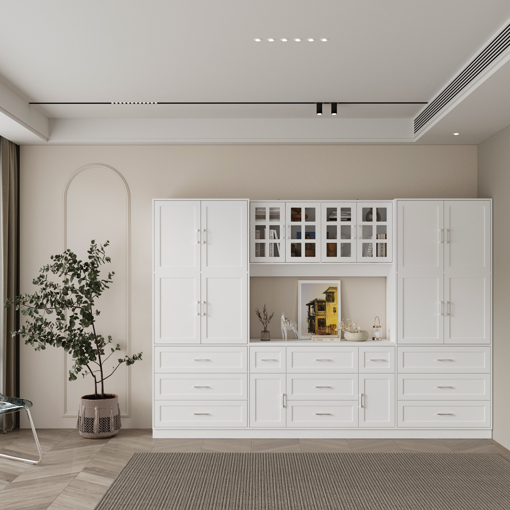 78.7'' H X 110'' W 11-Drawer Bookcase With Glass Doors