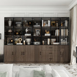110.2 inch Modern Glass Doors Display Case with LED Lights and Drawers