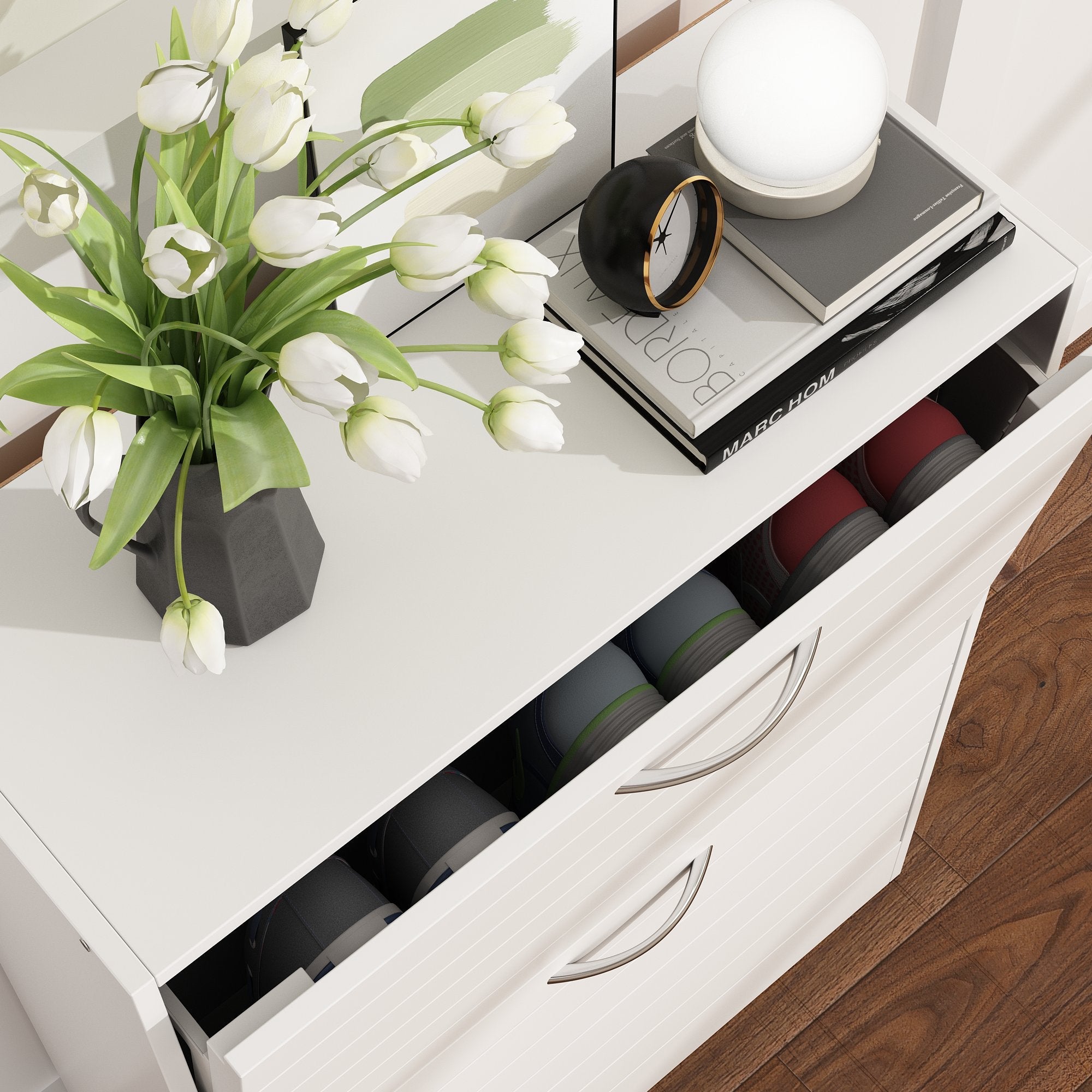 Shoe Cabinet with 2 Flip Drawers 2-Tire Shoe Storage Cabinet for Entryway