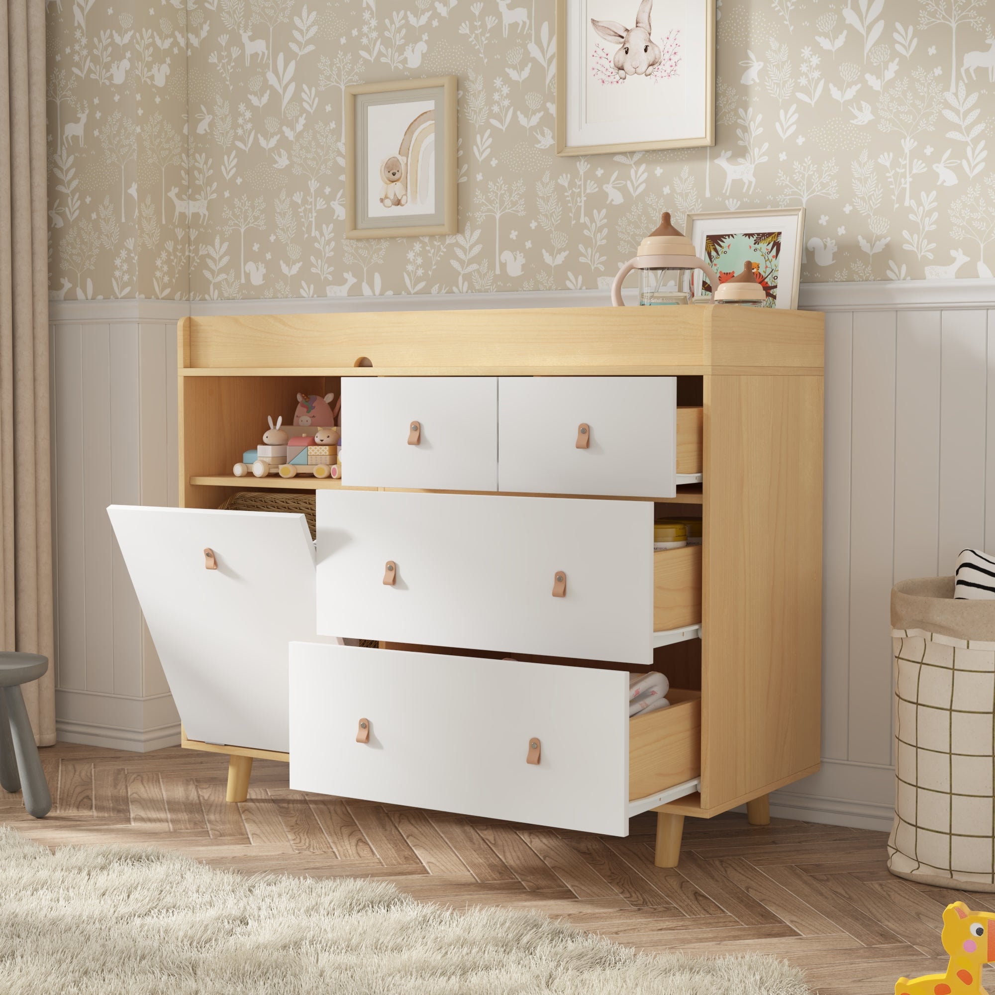 Baby Change Table Dresser Nursery Table Dresser 5 Drawers with Open Storage