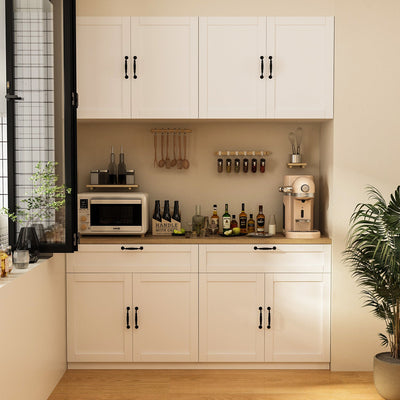 63" Modern Minimalist White/Gray Kitchen Sideboard Storage Pantry Cupboard with Spacious Countertop