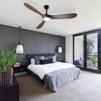 59.8" Modern Minimalist Ceiling Fan with Lights, Remote Control, 3 Reversible Wood Blades and 2 Down Rods