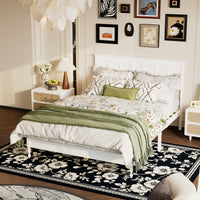 Queen Size Modern Simplicity White Solid Wood Platform Bed With Solid Rubberwood and Pine Wood