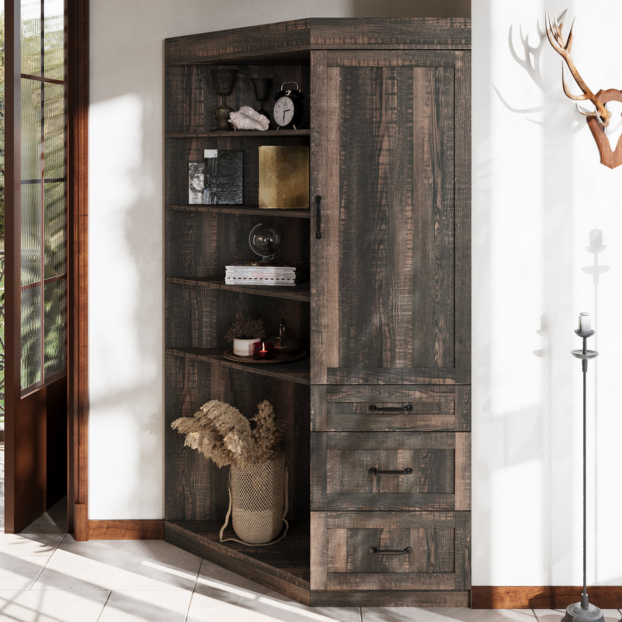 39.3" Trapezoid Brown Bookcase Storage Cabinet with 5-Tier Shelves