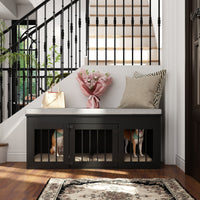 47.2" Modern Black Bed Bench Dog Crate with Cushion