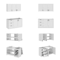 60" White Kitchen Sideboard Buffet Pantry Cabinet with Wall-Mounted Upper Storage Cabinet, 3 Drawers and Double Base Doors