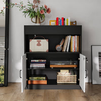31.5" Modern Black/White Filing File Storage Cabinet With Swing Doors