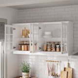 63.4 inch Modern White Wall Mounted Kitchen Cabinet with 4 Glass Doors