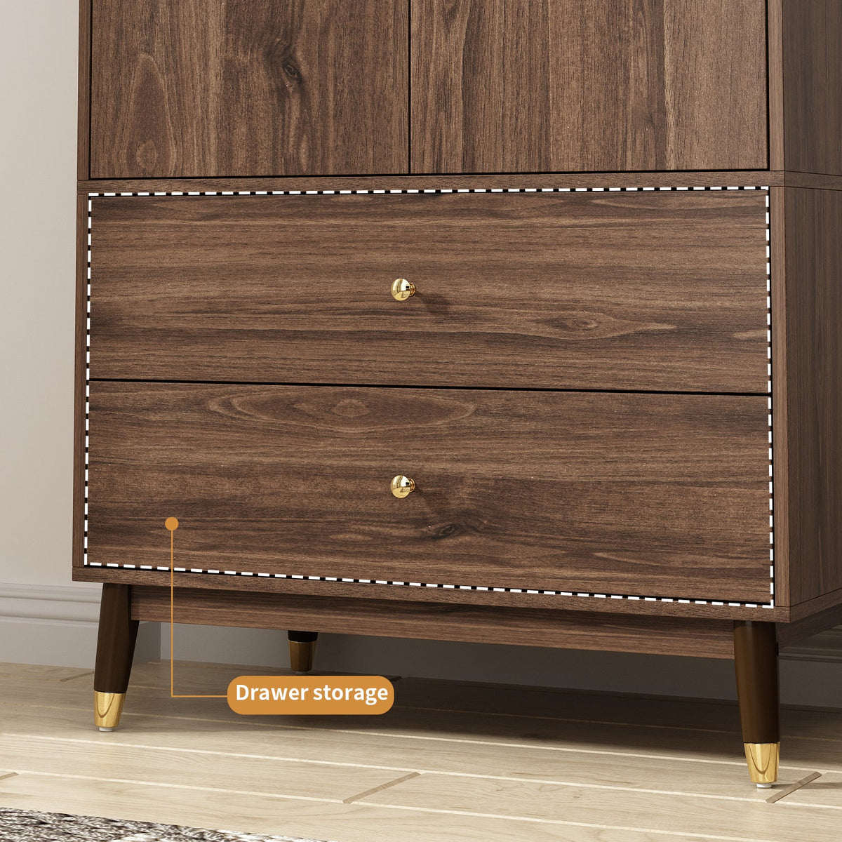 31.5" Modern Brown 2-Door 2-Drawer Armoire Large Storage Closet