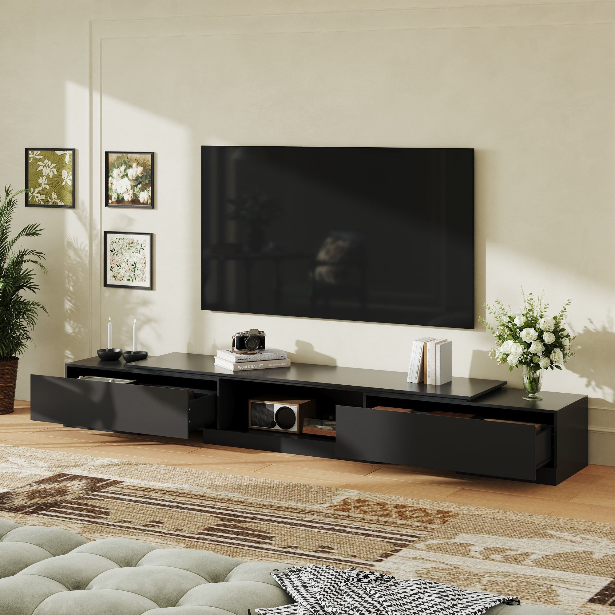63'' W To 93.7'' W 2-Drawer Extendable TV Stand Media Center