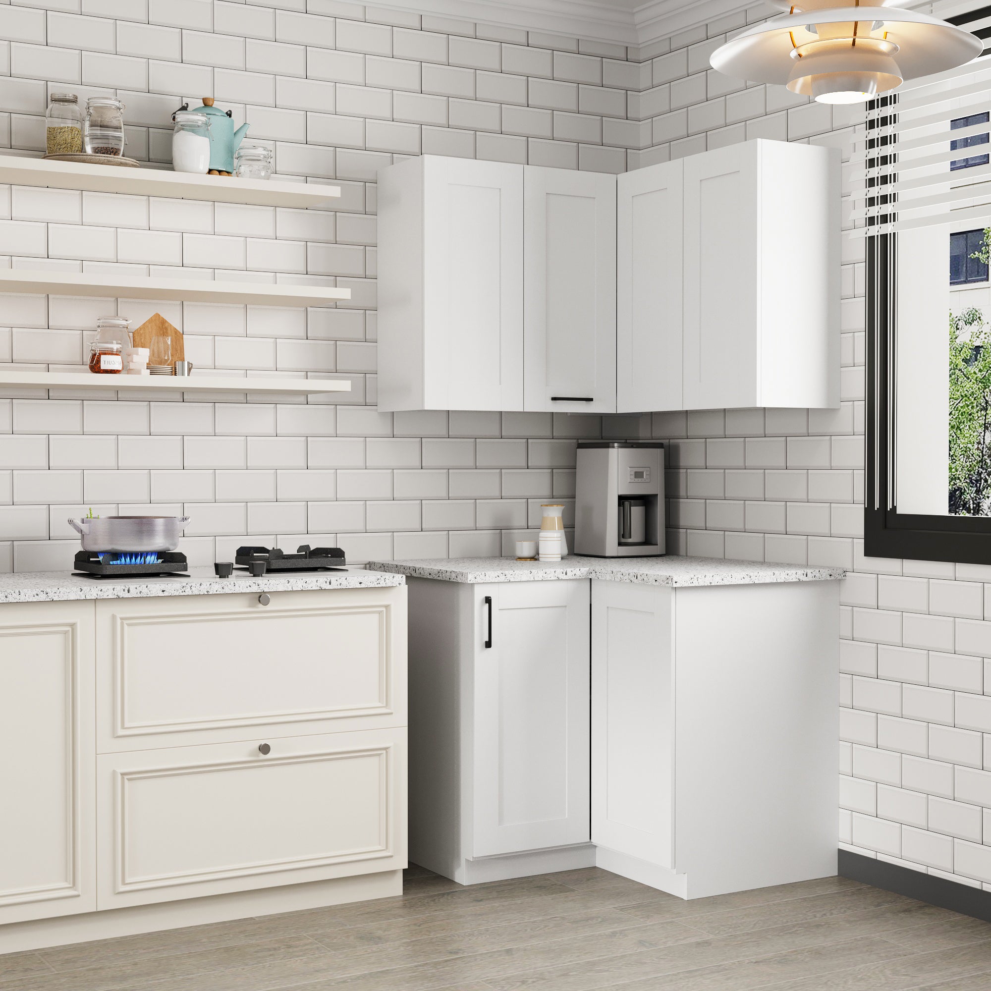 40" Corner Kitchen Pantry Cabinet Set - Upper & Lower Cabinets, No Pre-Installed Countertop (Countertop DIY)