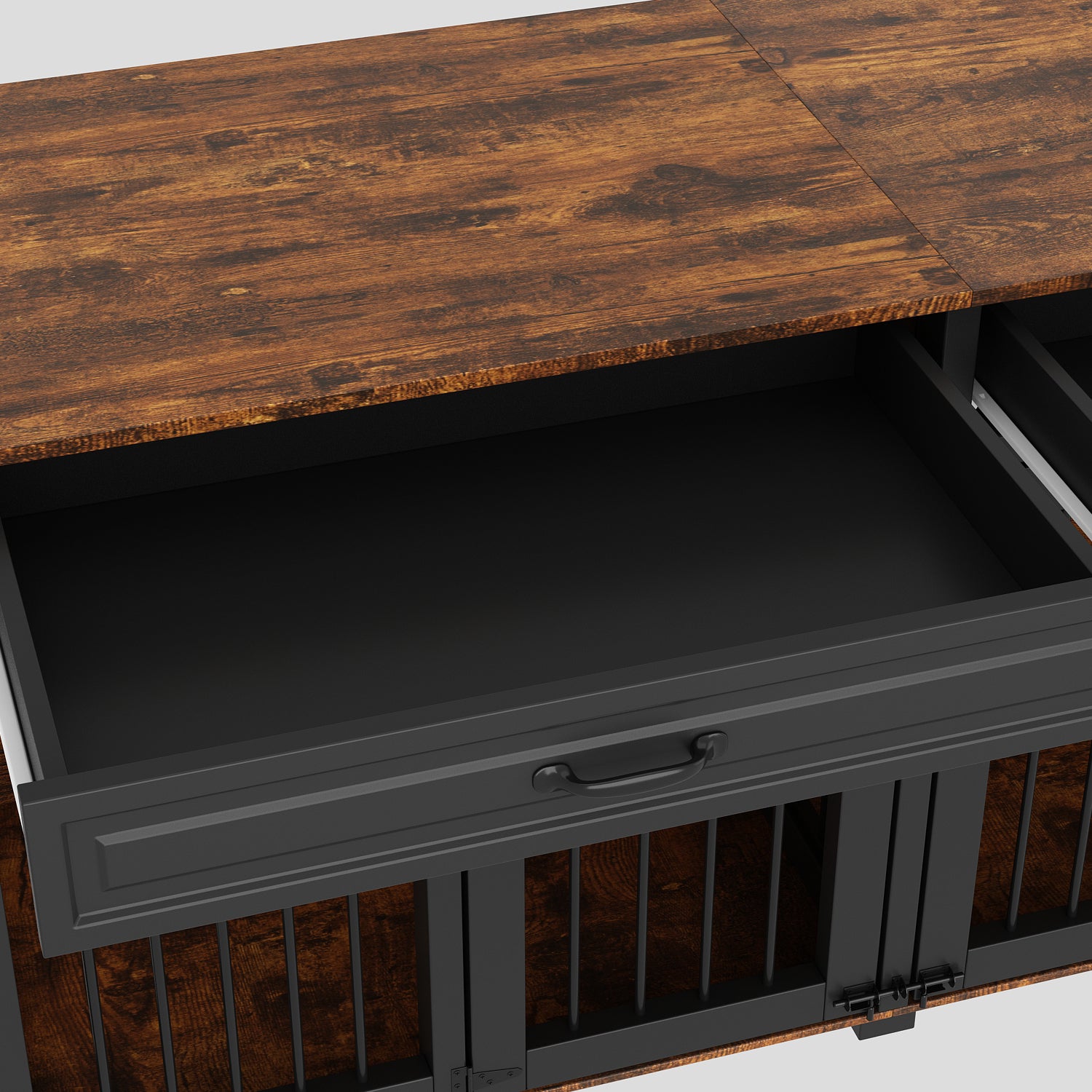 Large Wooden Dog Crate with Divider and Side Table