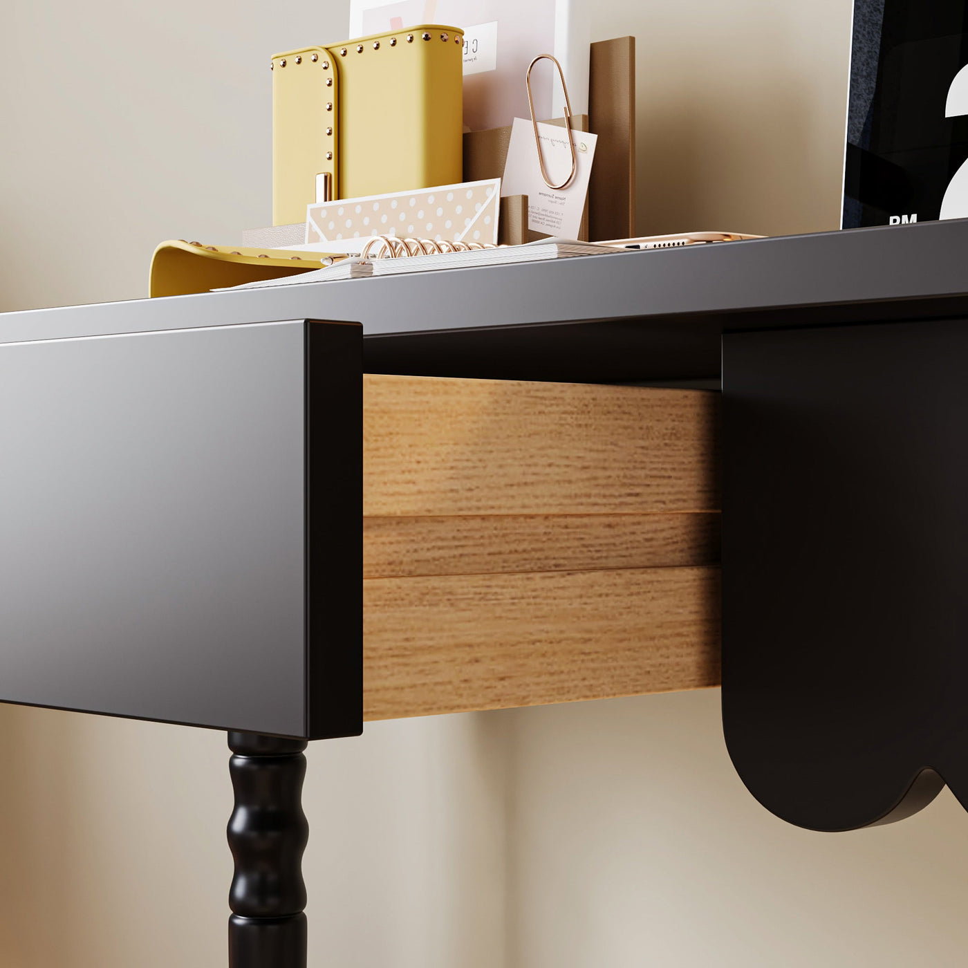 47.2" Modern Black Rectangle Writing Desk with Drawer and Alien Shaped Design