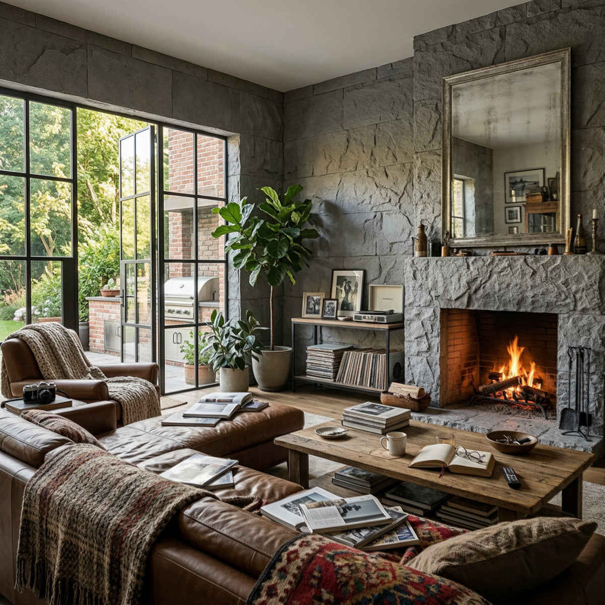 Light Gray Rough Faux Stone Wall Panel Set of 5, Indoor & Outdoor Lightweight Decor Wall Panels