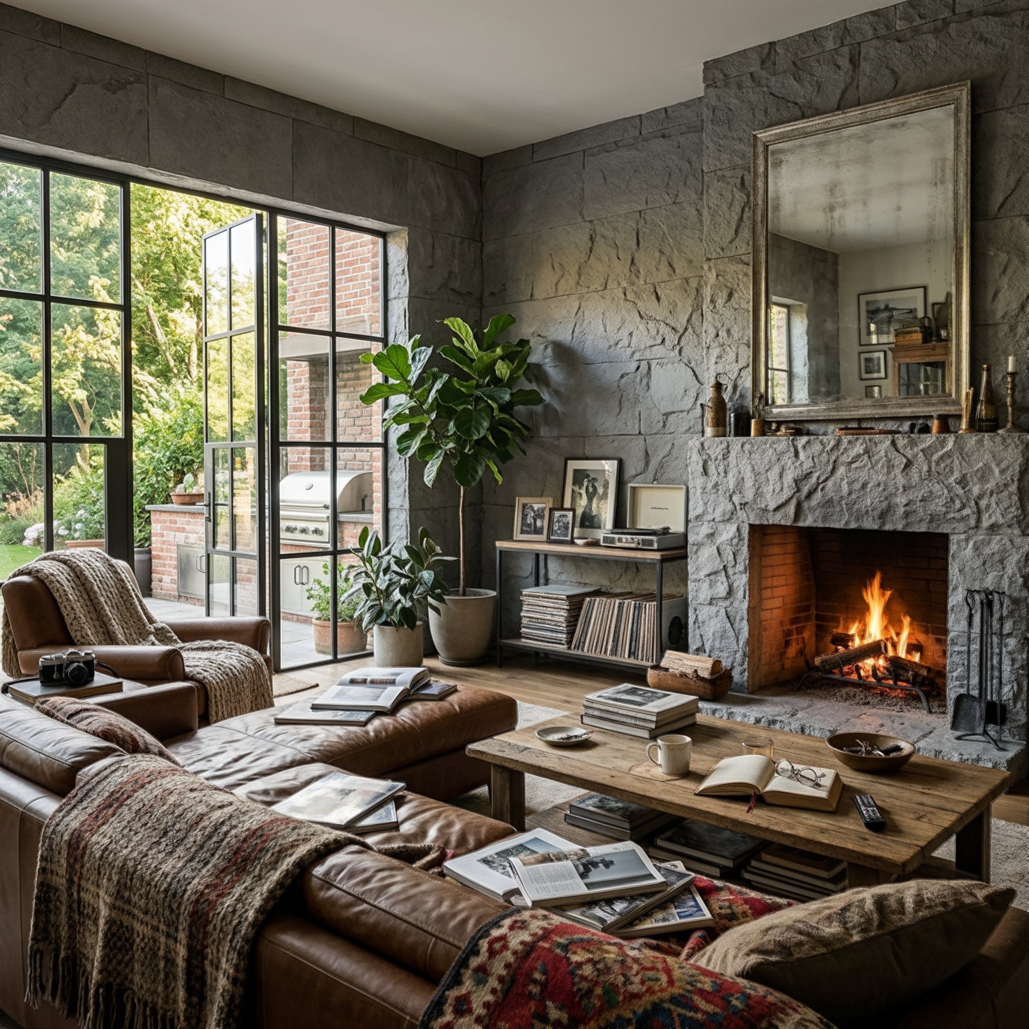 Light Gray Rough Faux Stone Wall Panel Set of 5, Indoor & Outdoor Lightweight Decor Wall Panels