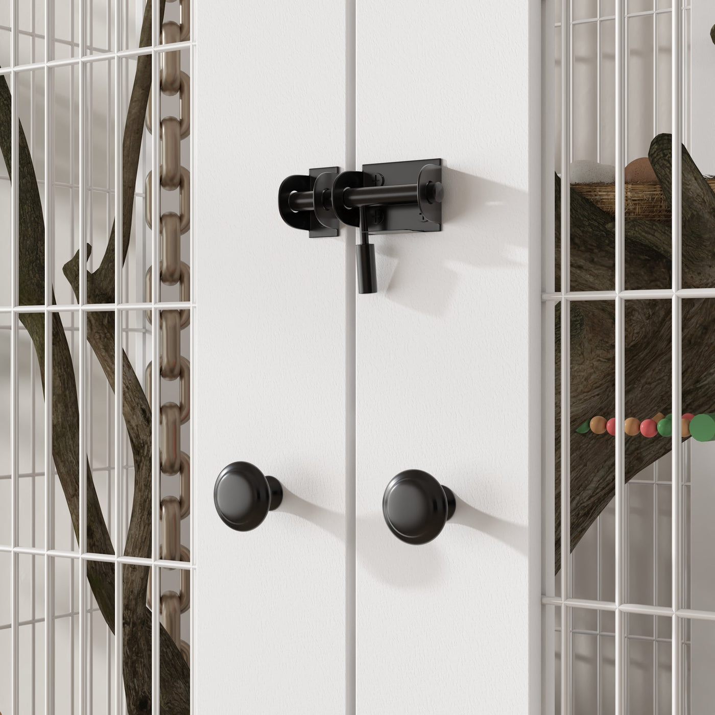 38.5" Modern White Large Floor Bird Cage with Removable Tray and Storage Drawers