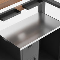 Modern office desk with metal surface and black frame