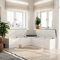 63" Modern White Corner Shoe Bench with Cushion and Storage