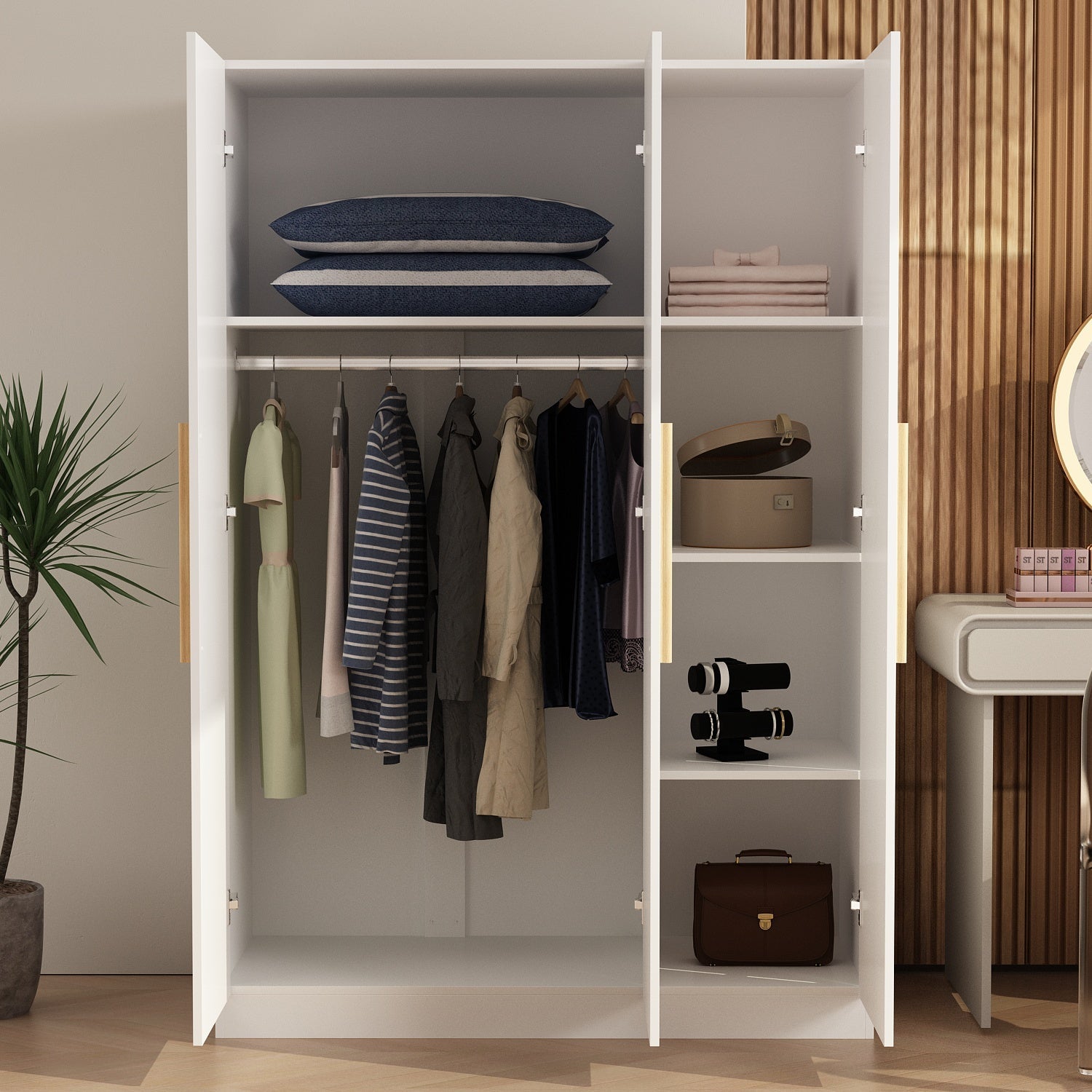 Armoire Solid Wood Clothes Organizer Storage Cabinet Large Wardrobe Family Closet Hanging Rods, Storage Cabinets