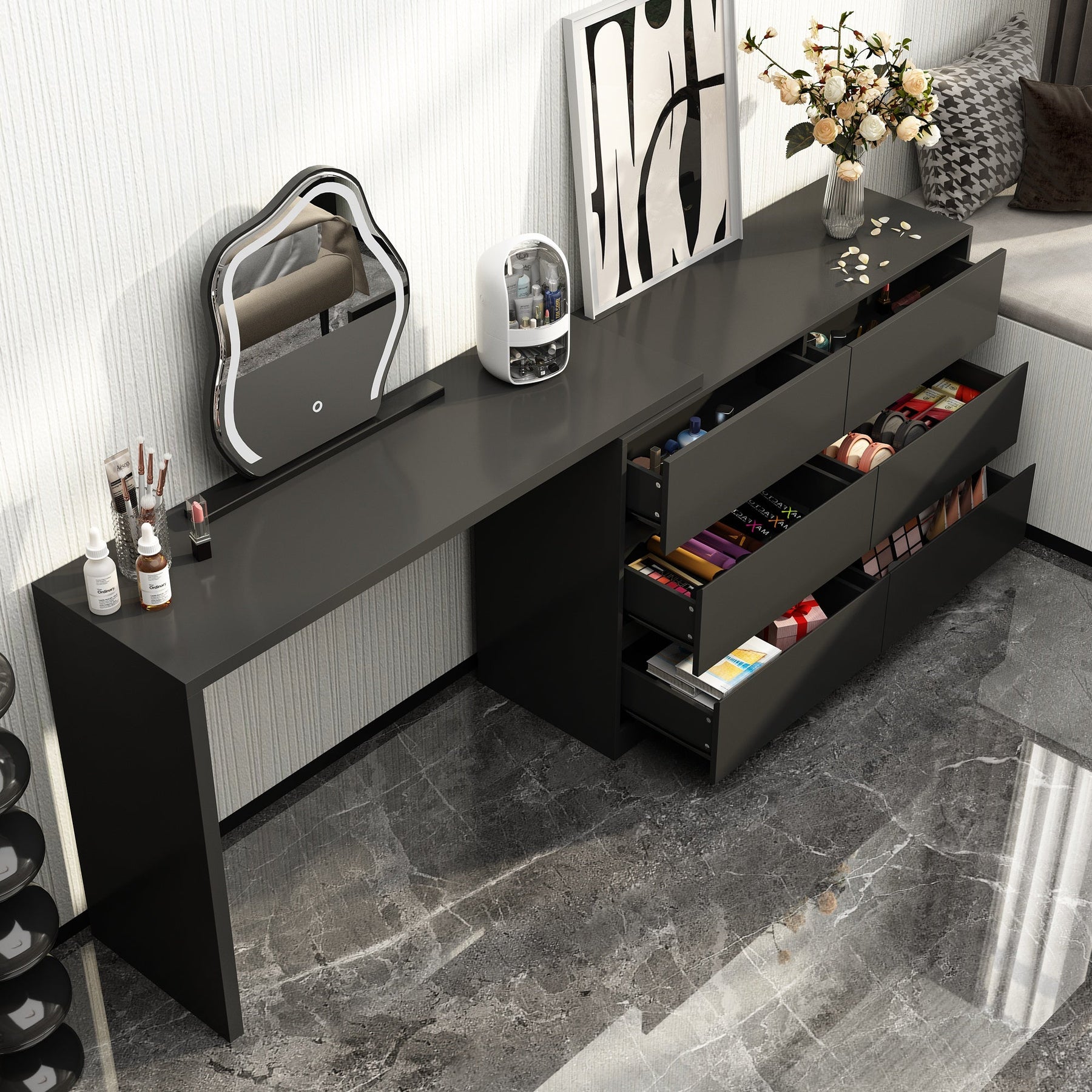 51.2 inches Modern Minimalist White/Black L-Shaped Rotatable Dresser W