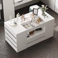 62" Modern White 14-Drawer Chest with Tempered Glass Top