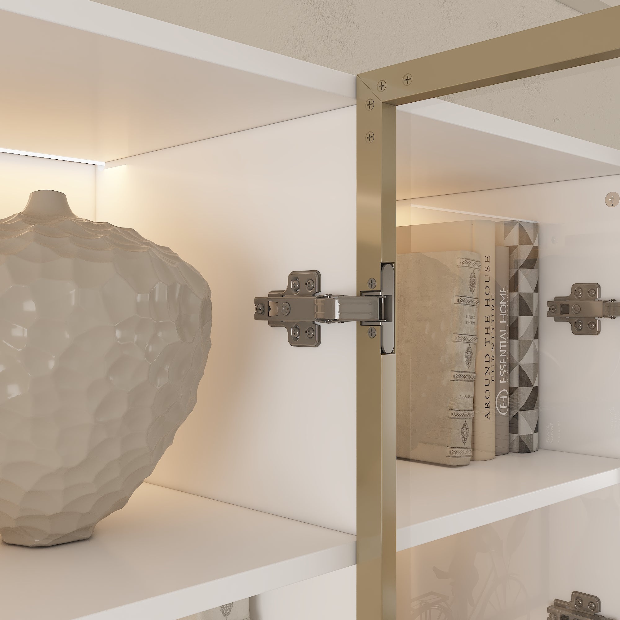 Three Drawers Bathroom Linen Cabinet With Tempered Glass Doors And Light