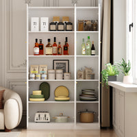 47.2" Modern White Tall Bookshelf with 6 Glass Doors and Gold Conical Handles