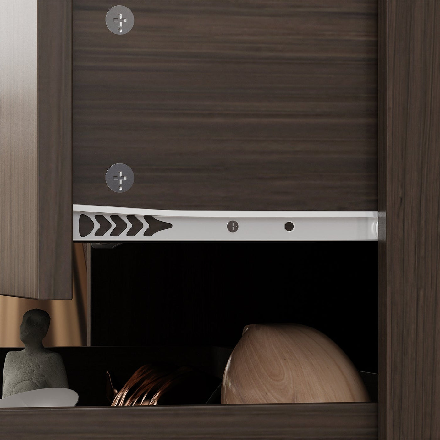 Geyma 31.5" Modern Brown Display Cabinet with Glass Doors, LED Lights and 3 Drawers