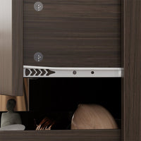 Geyma 31.5" Modern Brown Display Cabinet with Glass Doors, LED Lights and 3 Drawers