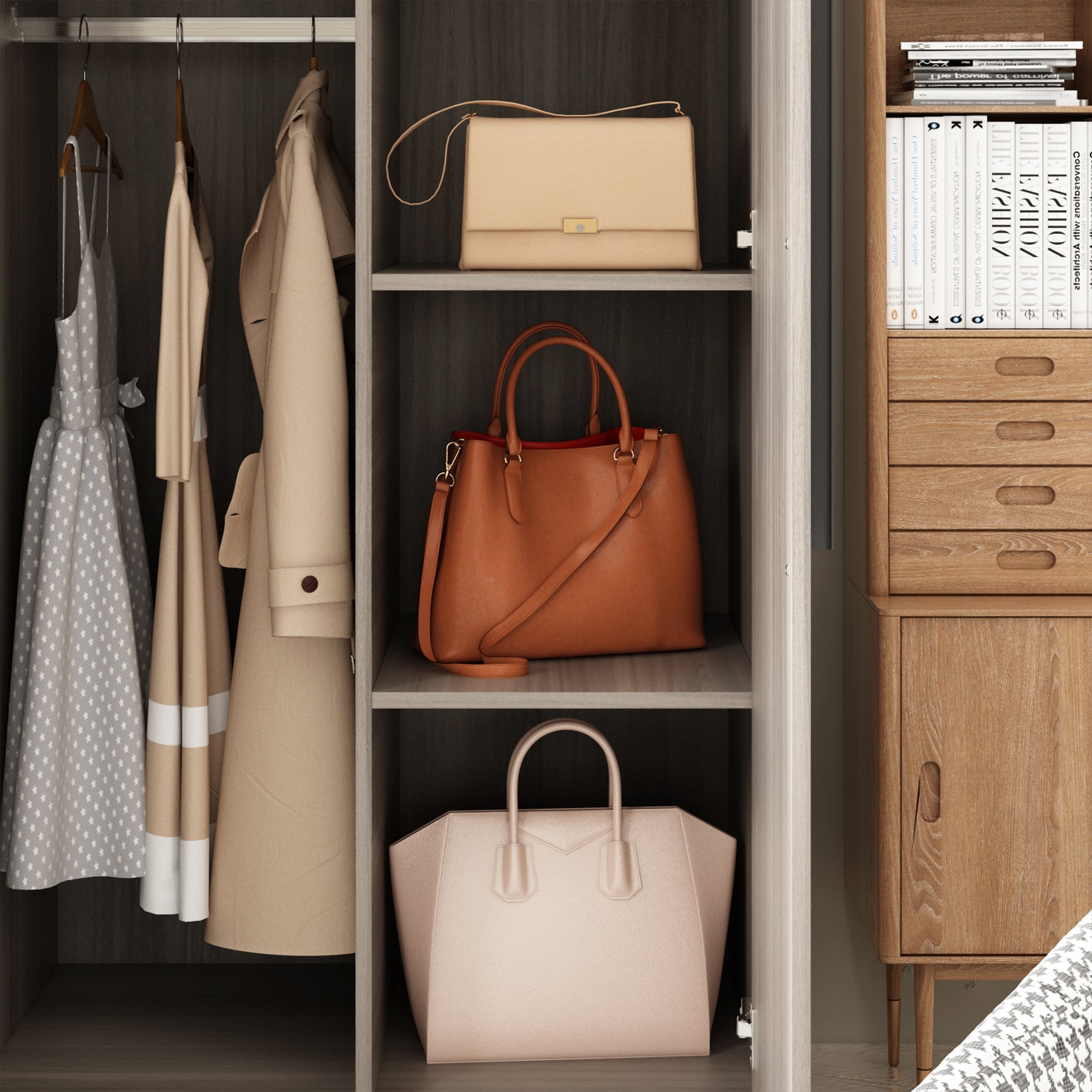 Manufactured Wood Armoire Storage Cabinet Large Wardrobe Family Closet Hanging Rods