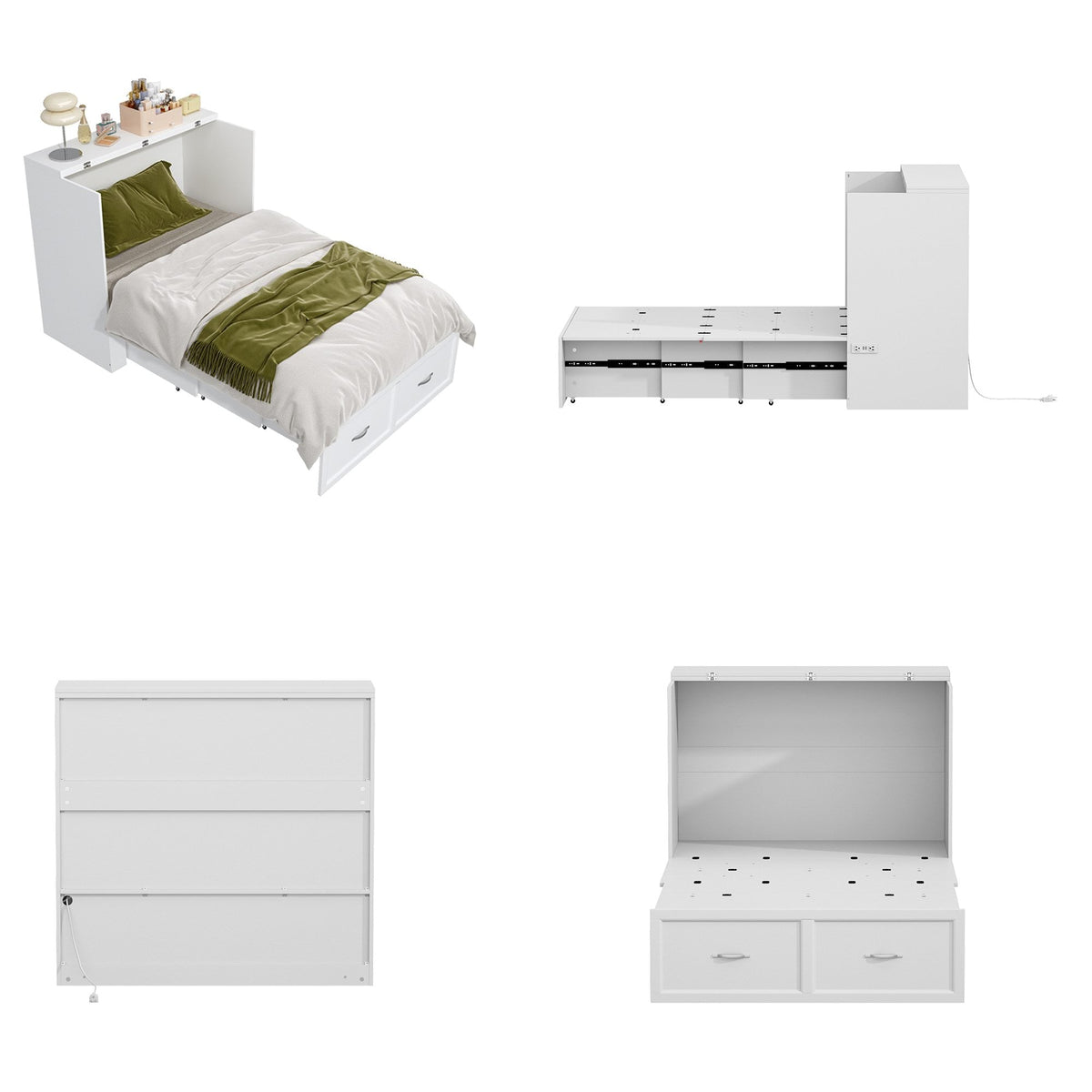 76.8" Modern White Murphy Bed With Power Outlets And Fold-down Panel