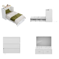 76.8" Modern White Murphy Bed With Power Outlets And Fold-down Panel